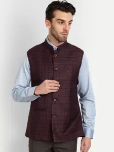 Vandnam Fabrics Men Checked Slim Fit Woolen Nehru Jacket