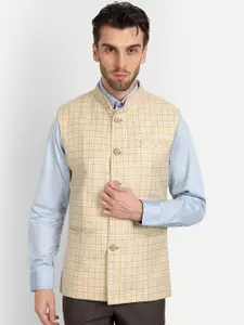 Vandnam Fabrics Men Checked Slim Fit Woolen Nehru Jackets
