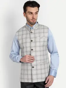 Vandnam Fabrics Men Checked Slim Fit Woolen Nehru Jackets