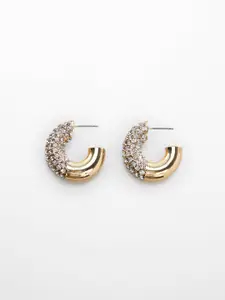 MANGO Stone-Studded Crescent Shaped Half Hoop Earrings