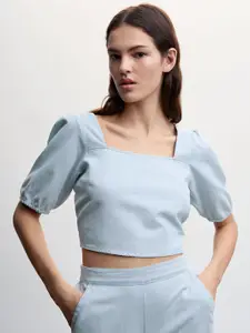 MANGO Cotton Styled Back Crop Top