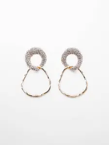 MANGO Stone-Studded Quirky Drop Earrings