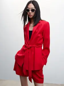 MANGO Valentine Collection Sustainable Open Front Cheery Red Blazer With Belt