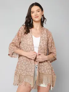 PURYS Women Floral Printed Open Front Shrug