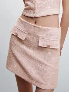 MANGO Sustainable Tweed Designed Buttoned Mini Skirt