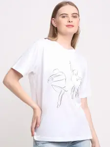 Ennoble Women Printed Drop-Shoulder Sleeves Cotton T-shirt
