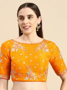 flaher Women Embroidered Art Silk Saree Blouse