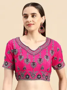 flaher Women Embroidered Art Silk Saree Blouse