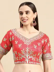 flaher Women Embroidered Art Silk Saree Blouse