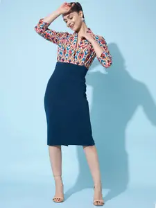 Athena Lapel Collar Printed Sheath Dress