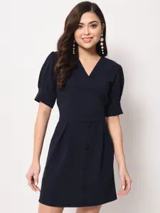 Trend Arrest Puff Sleeves V-Neck Fit & Flare Dress