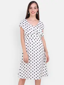 MARC LOUIS Polka Dot Printed Extended Sleeves Wrap Dress