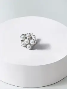 AMI Austrian Diamonds Studded & Pearls Beaded Adjustable Finger Ring