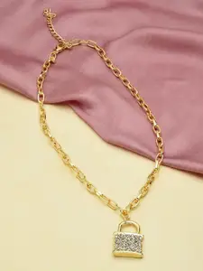 AMI Gold-Plated Lock Pendant With Linked Chain