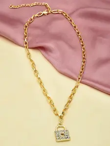 AMI Gold-Plated Lock Pendant With Linked Chain