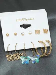 Lilly & sparkle Set of 6 Gold-Plated Contemporary Studs Earrings