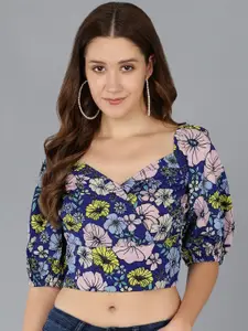 ZNX Clothing Floral Printed Puff Sleeves Crop Regular Top