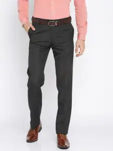 Arrow Men Charcoal Grey Smart Regular Fit Self Design Formal Trousers