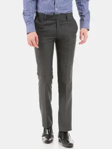Arrow Men Charcoal Grey Slim Fit Solid Formal Trousers