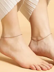 Zavya Pair Of 925 Pure Silver Rose-Gold Plated Anklets