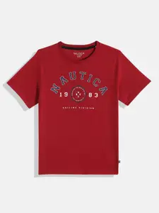 Nautica Boys Brand Logo Printed Pure Cotton T-shirt