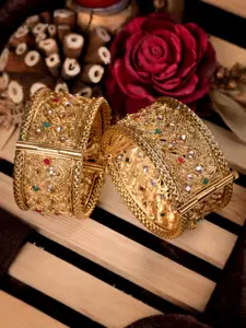 Saraf RS Jewellery Set Of 2 Gold-Plated Stone Studded Bangles