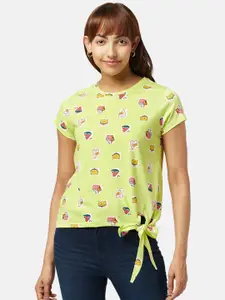 People Conversational Printed Tie-Up Detailed Cotton Regular Top