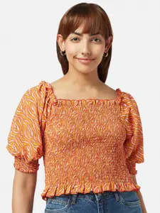 People Square Neck Print Crop Top