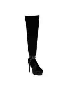 RAG & CO Women Velvet Stiletto Heeled Long Winter Boots