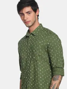 Flying Machine Slub Floral Print Spread Collar Casual Shirt
