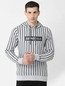 Crimsoune Club Men Grey Striped Hooded Sweatshirt