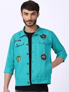 VOXATI Men Cotton Denim Jacket with Patchwork