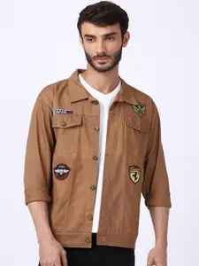 VOXATI Men Cotton Denim Jacket with Patchwork