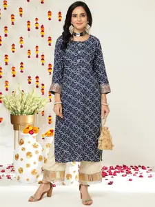 Varanga Women Bandhani Printed Sequinned Indigo Kurta