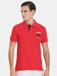 U.S. Polo Assn. Denim Co. Men Red Polo Collar Slim Fit  Pure Cotton T-shirt