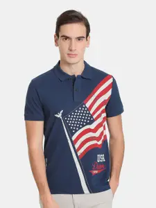 U.S. Polo Assn. Denim Co. Men Printed Polo Collar Slim Fit Pure Cotton T-shirt