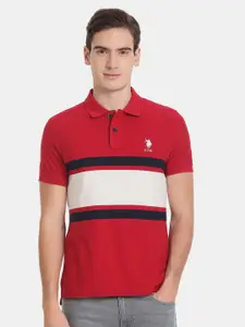 U.S. Polo Assn. Denim Co. Men Colourblocked Polo Collar Slim Fit Pure Cotton T-shirt