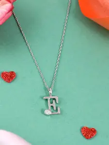 Studio Voylla 925 Sterling Silver-Plated Alphabet E Pendant With Link Chain