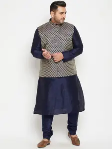 VASTRAMAY Men Plus Size Kurta with Churidar & Nehru Jacket