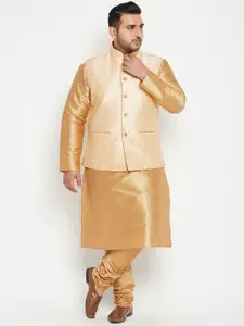 VASTRAMAY Men Plus Size Kurta with Churidar & Nehru Jacket