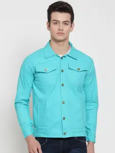 VOXATI Men Cotton Denim Jacket with Patchwork