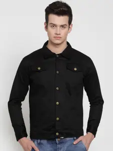 VOXATI Men Solid Cotton Long Sleeves Denim Jacket