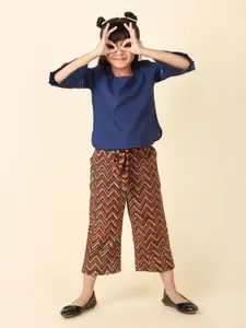 Fabindia Girls Printed Cotton Top With Palazzos