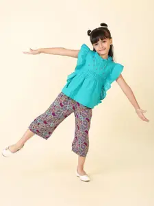 Fabindia Girls Embroidered Top With Capris
