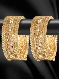YouBella Set of 2 Gold-Plated Stone-Studded Antique Bangles