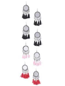 YouBella Set of 4 Silver-Toned Contemporary Drop Earrings