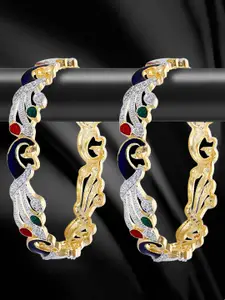 YouBella Set of 2 Gold-Plated Stone Studded Peacock Style Bangles