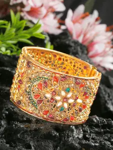 YouBella Gold-Plated Stone-Studded Beaded Kada Bangle