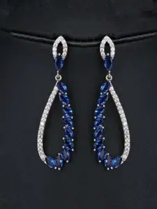 YouBella Silver-Plated Stone-Studded Contemporary Drop Earrings