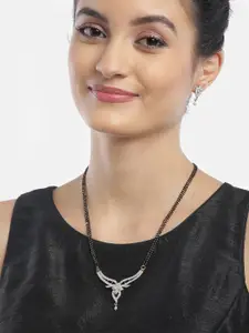 YouBella Black Gold-Plated Artificial Stone-Studded Mangalsutra With Earrings